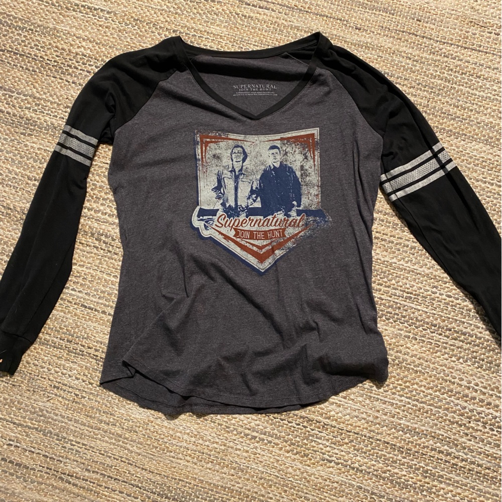 Long Sleeved Supernatural V Neck Tee - Sam and Dean